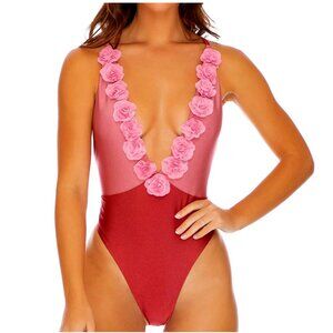Luli Fama BLOOM - Deep V Crossed Back One Piece Rosette Small
